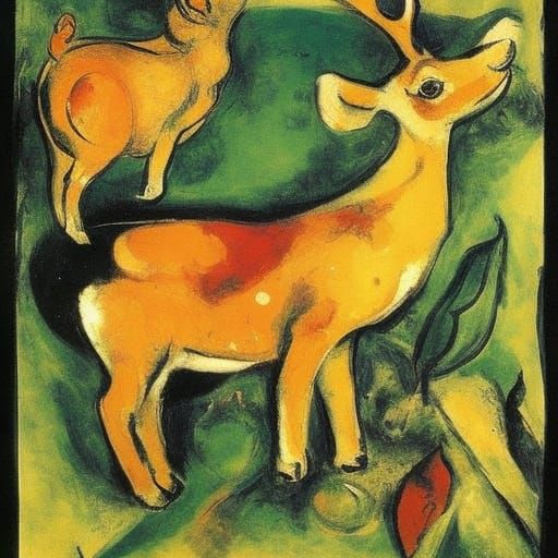 Deer and Hedgehog in Fauvist Expressionist Style