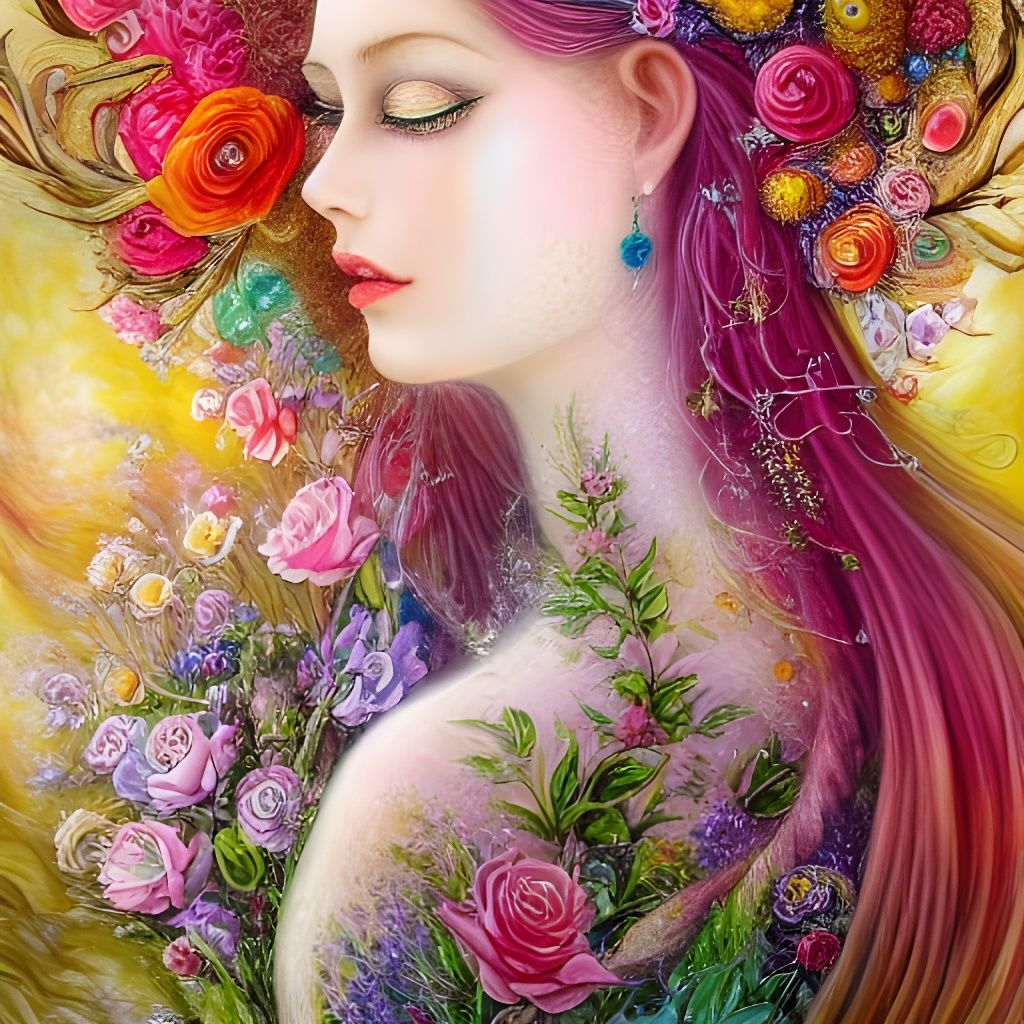 Enchanting Princess in Floral Watercolor Style