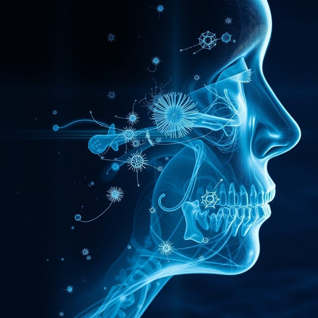 X-Ray Face Close-Up with Silver Etchings