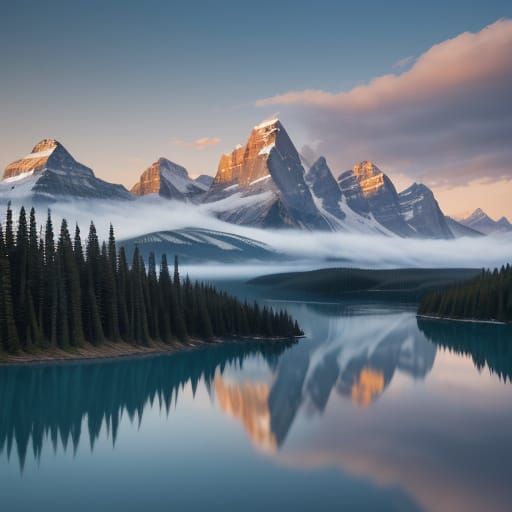 Serene Maligne Lake in the Canadian Rockies Captured at Gold...
