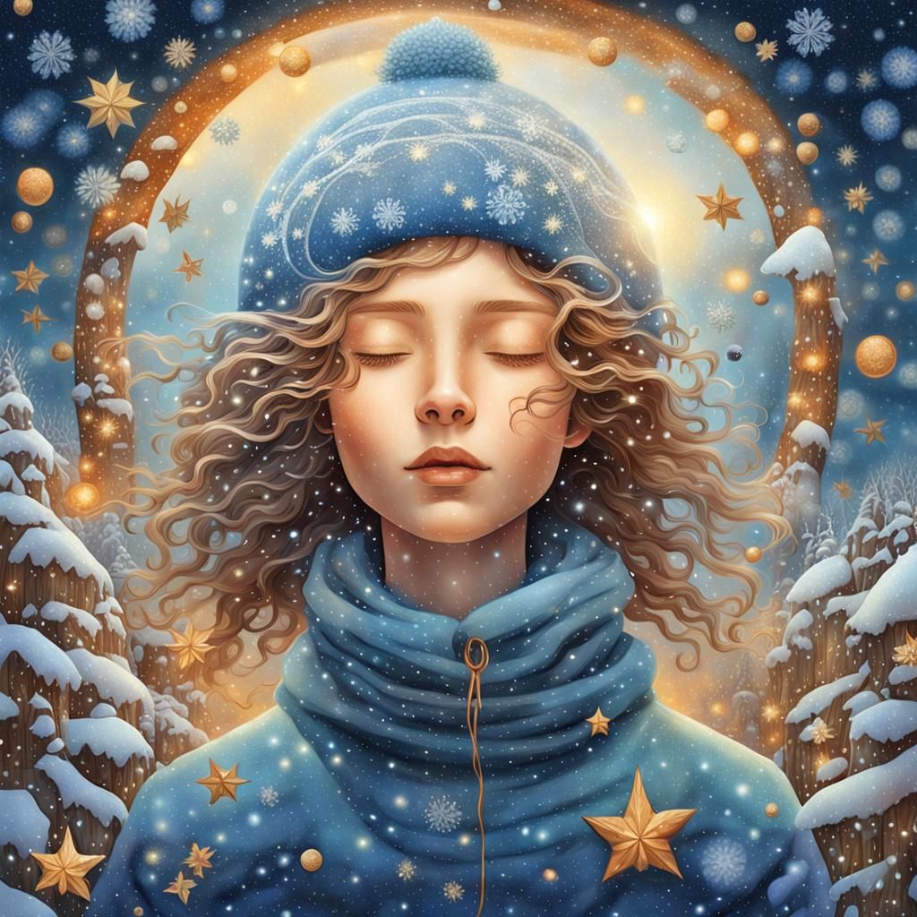 Dreamy Winter Galaxy Illustration in Yerko Style