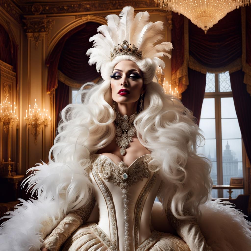 Extravagant Drag Queen in Rococo Castle Bedroom