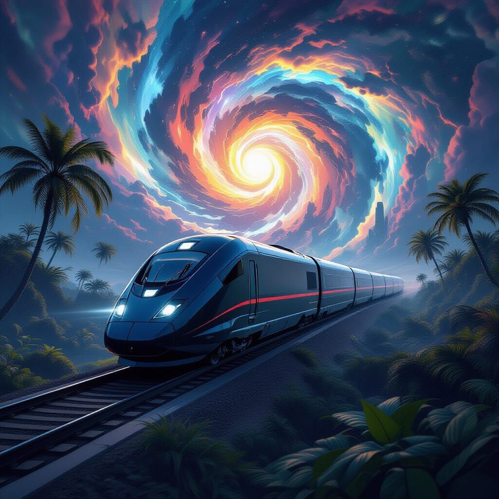 Futuristic Train Through Alien Landscape, Hyperrealistic Dig...