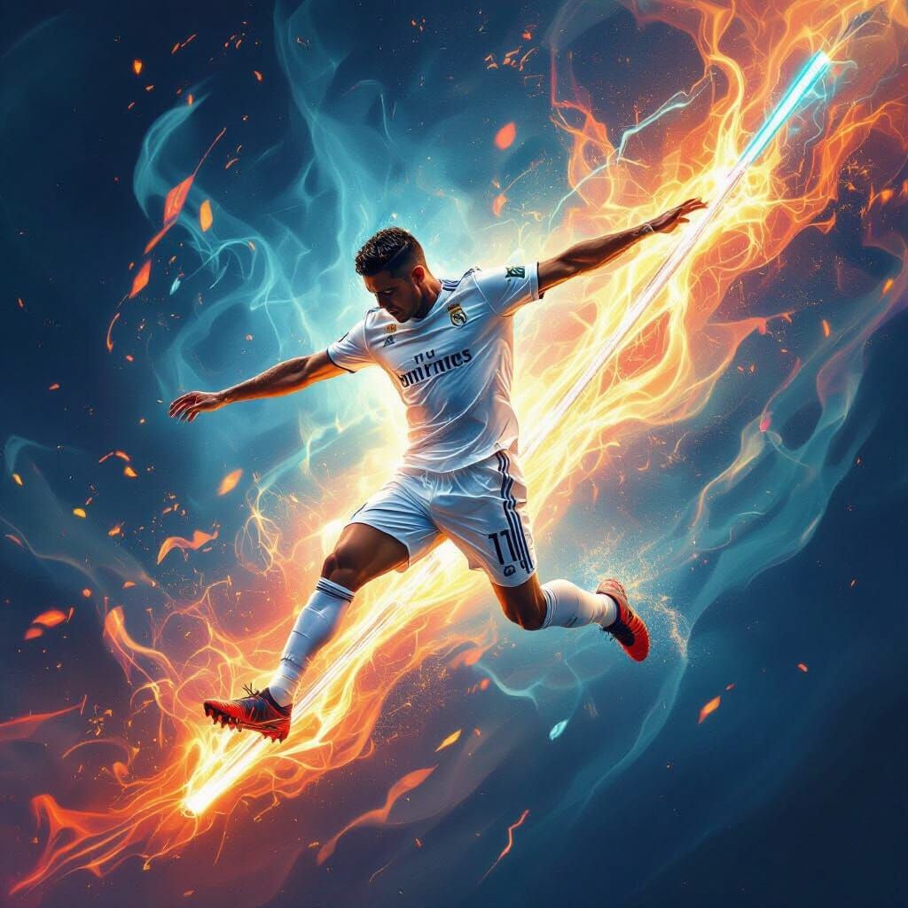 Cristiano Ronaldo Leaping for Glowing Stick in Digital Paint...