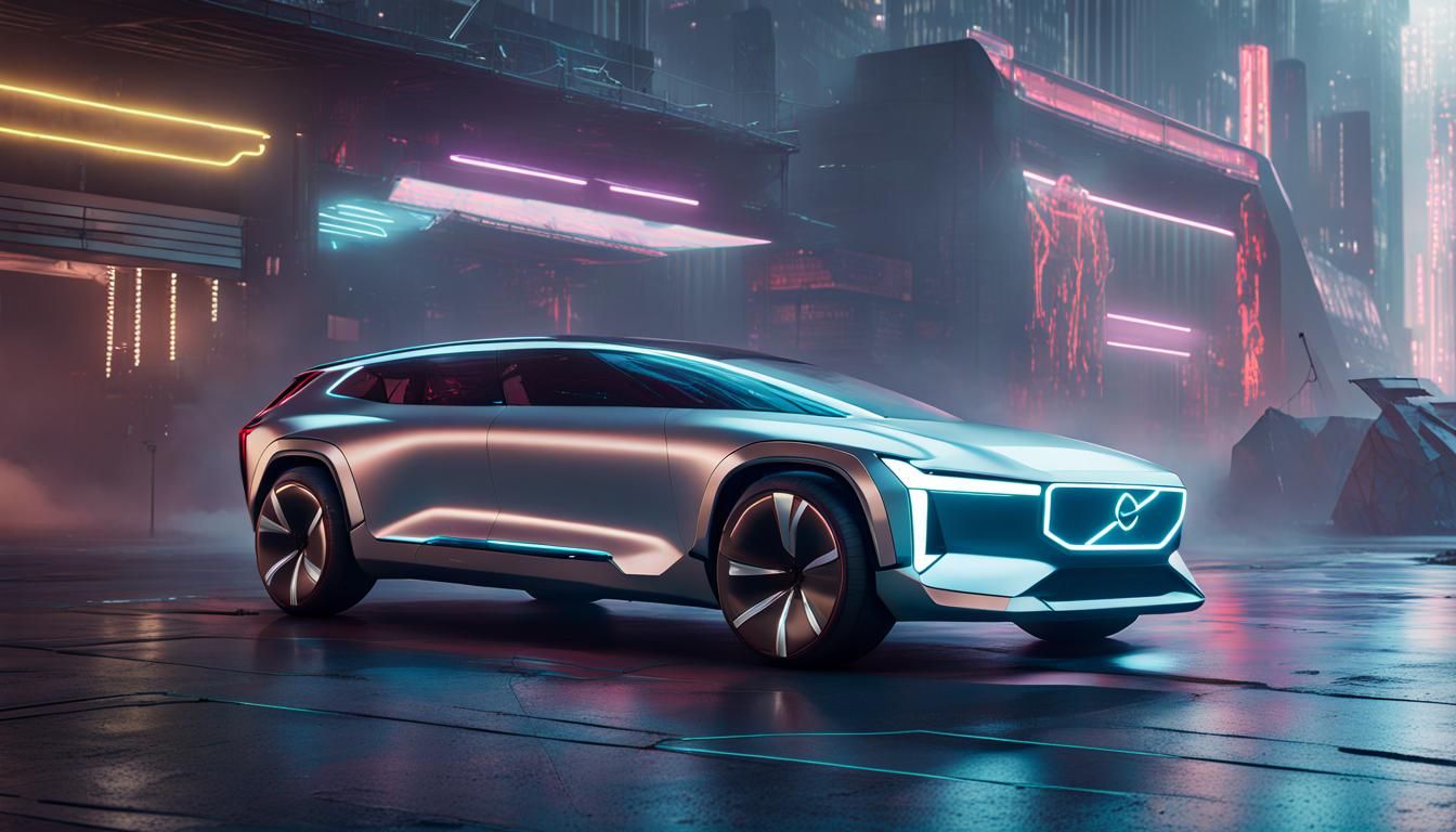 Futuristic Neon Silver Volvo in Cyberpunk Style