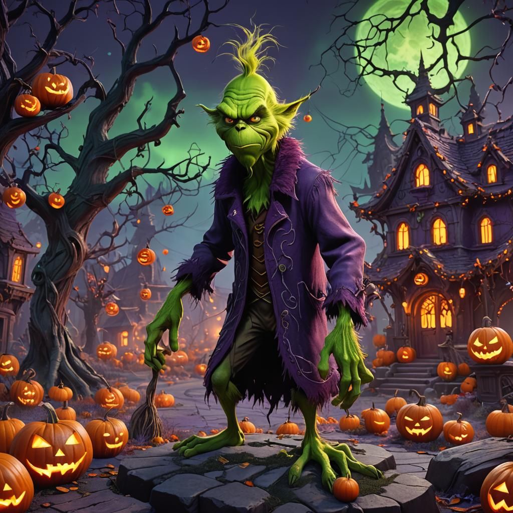 Grinch in Halloween Town: Dark Fantasy Art