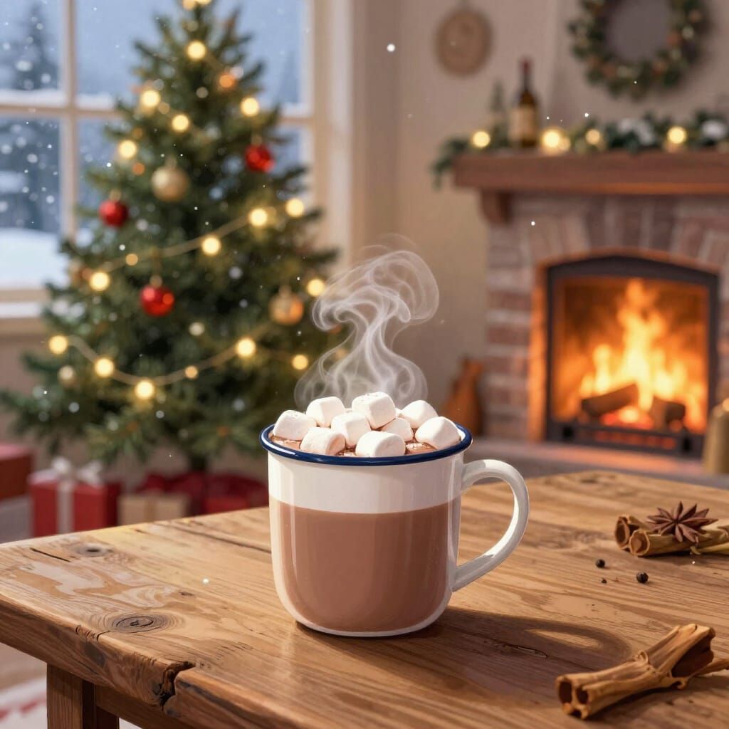 Cozy Christmas Morning Hot Cocoa by Twinkling Tree