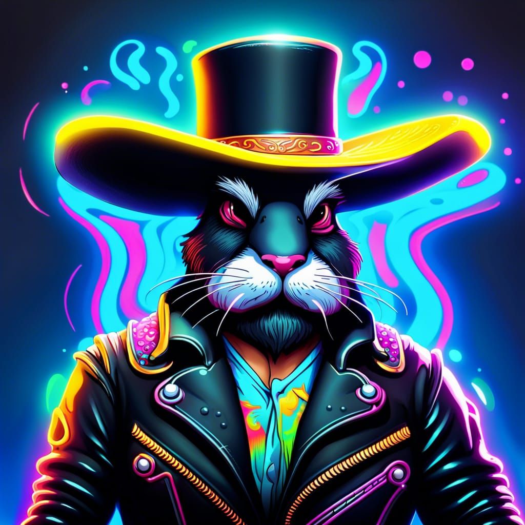 Psychedelic Neon Space Rabbit in Hyperrealistic Style