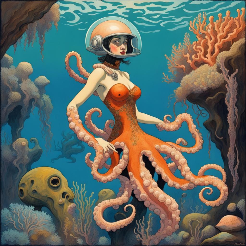 Retro-Futuristic Octopus Girl Bounty Hunter