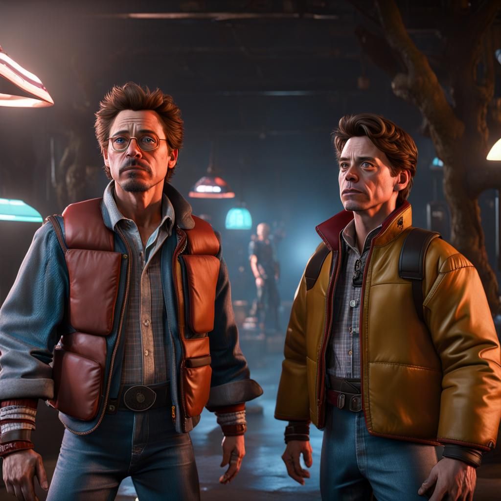 Robert Downey Jr. and Tom Holland in Back to the Future IV