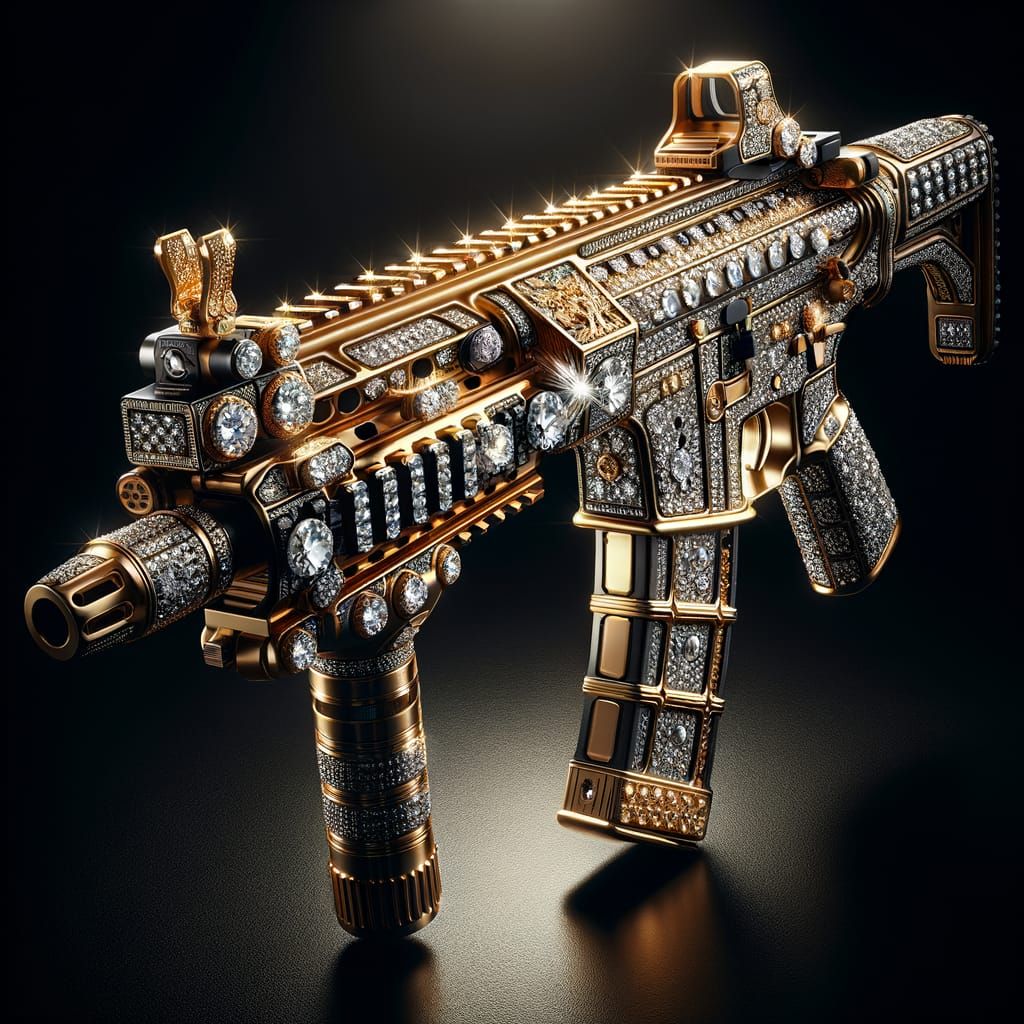 Luxury Assault Rifle with Diamond and Gold Accents