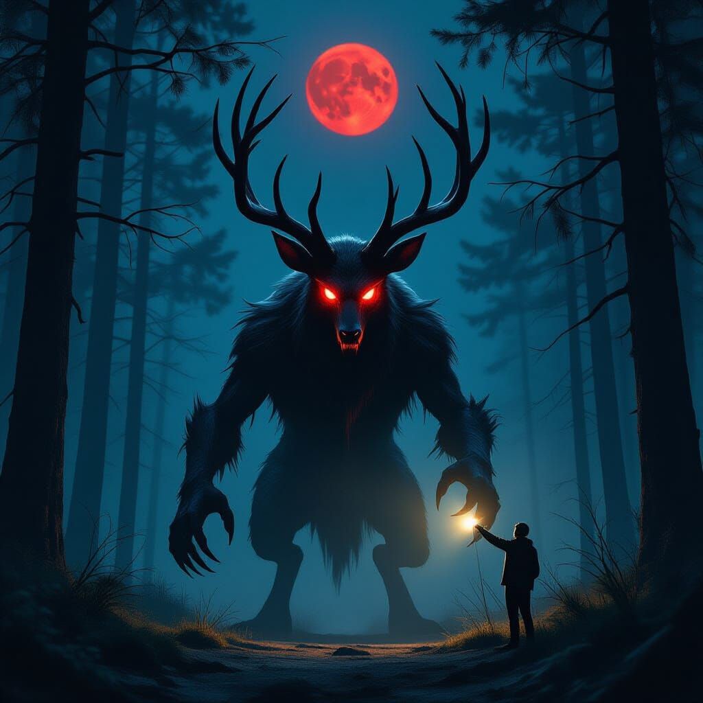 Terrifying Deer Monster in Dark Enchanted Forest