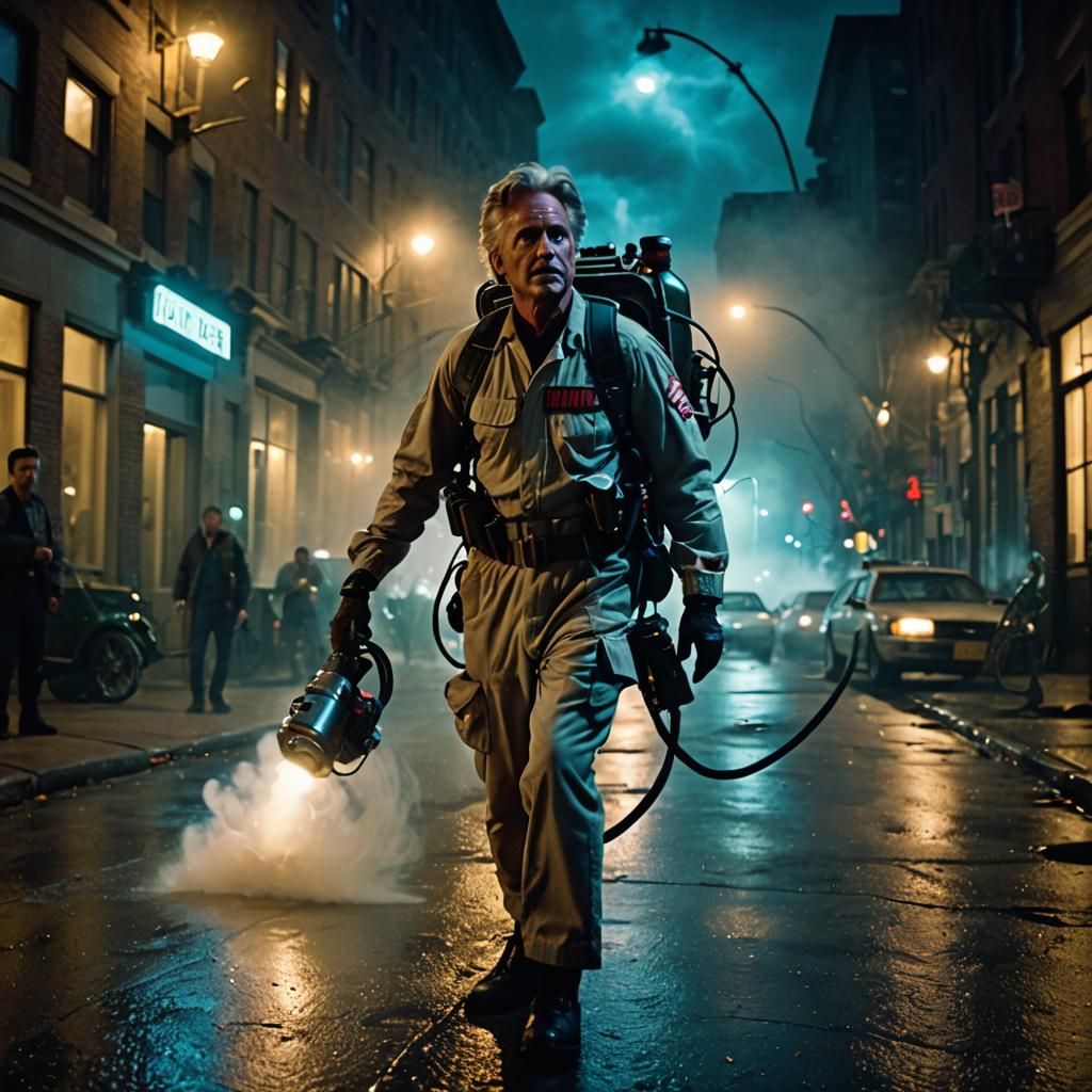 Michael Douglas dressed as a Ghostbuster in the 1980s on a T...