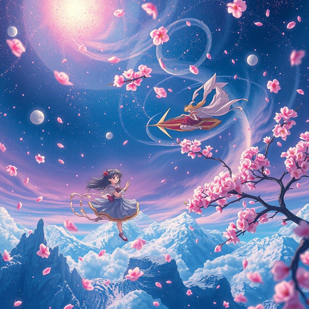 Sakura Card Captors and Sailor Moon in Vibrant Cherry Blosso...