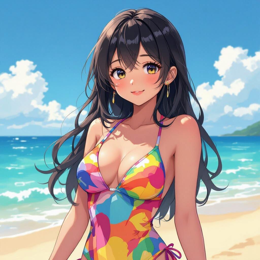 Anime Girl in Swimsuit: Vibrant Digital Illustration