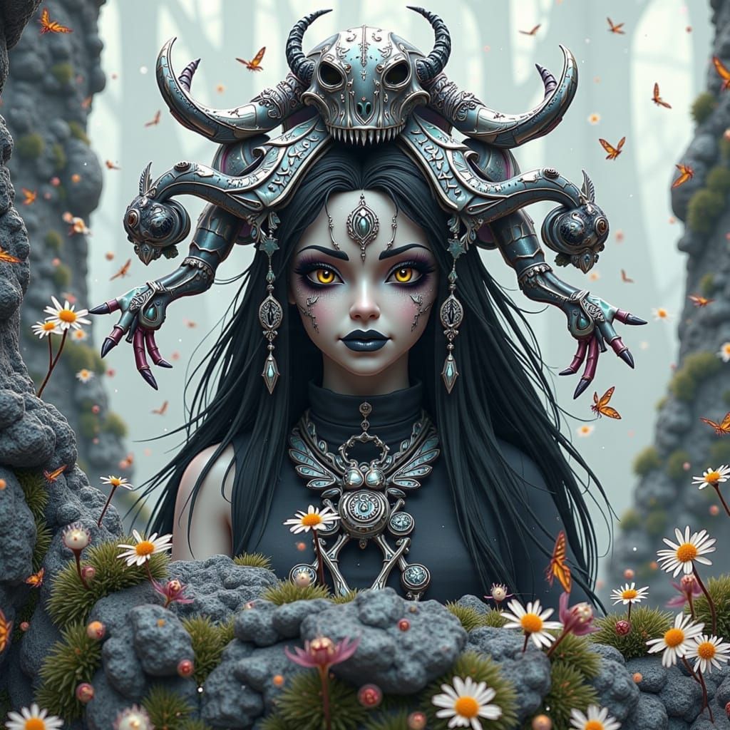 Mystical Shaman at Bone Stargate in Gothic Landscape