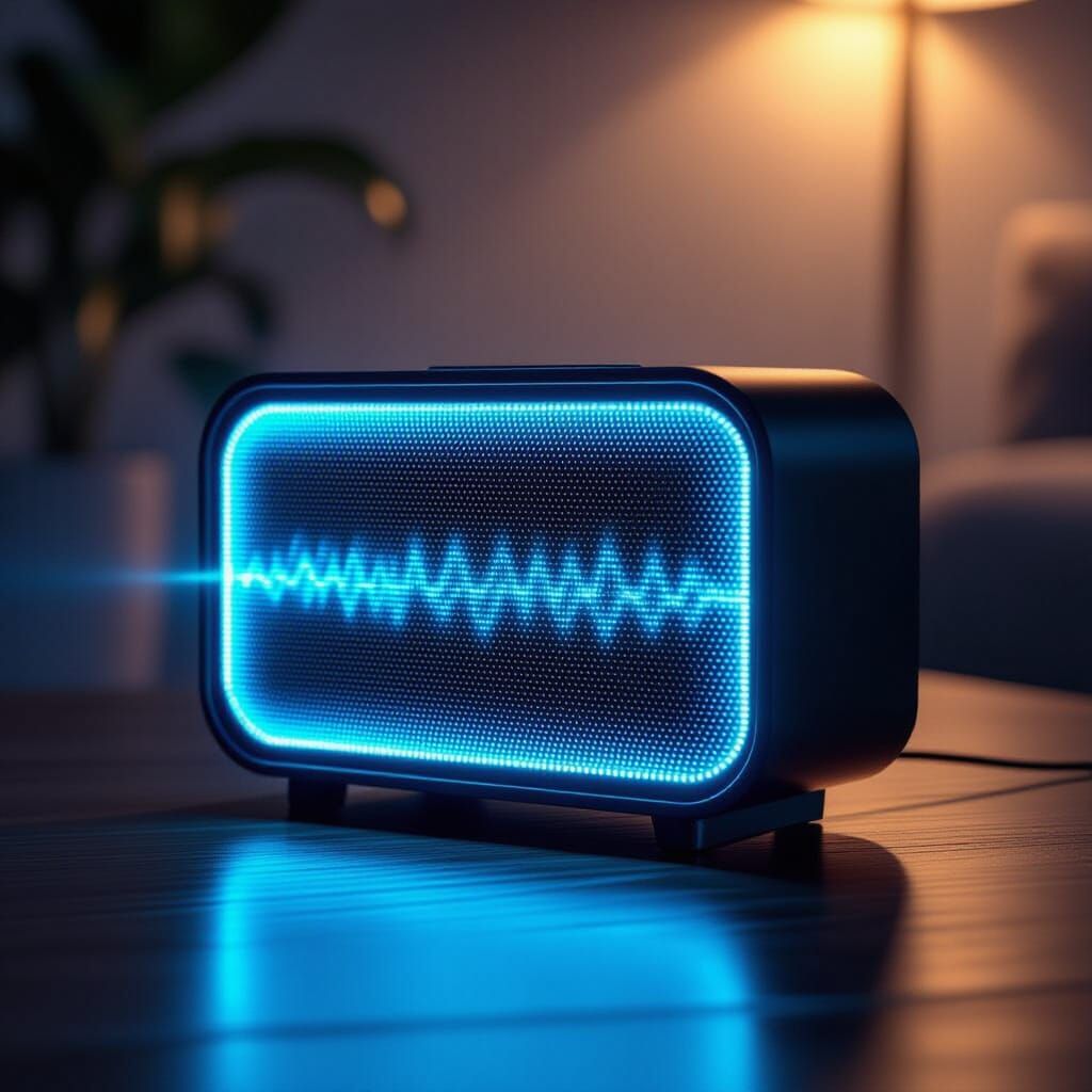 Elegant Modern Speaker with Pulsating Cyan Lights