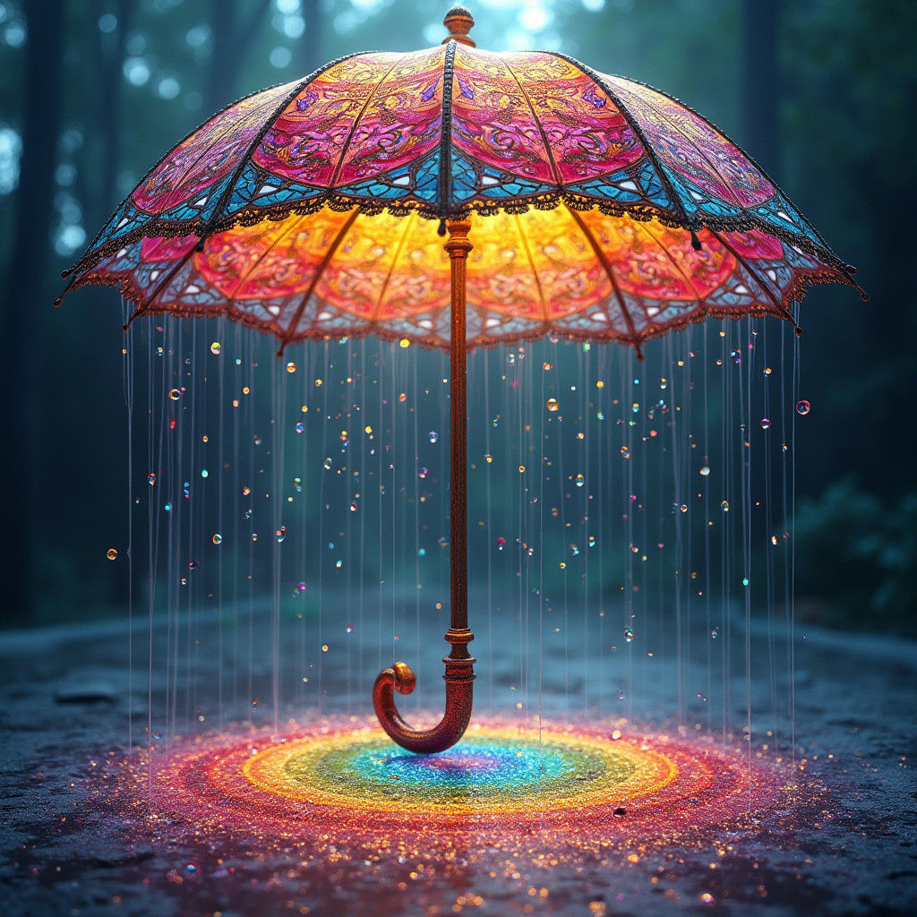 Ornate Multicolored Umbrella Radiating Color