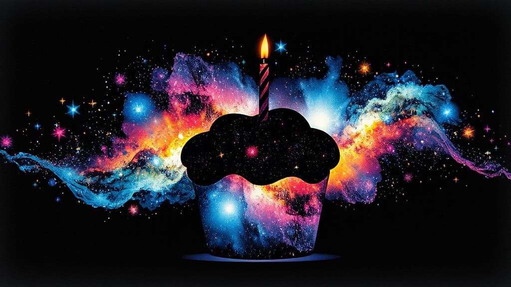 Cosmic Birthday Muffin Landscape Illustration