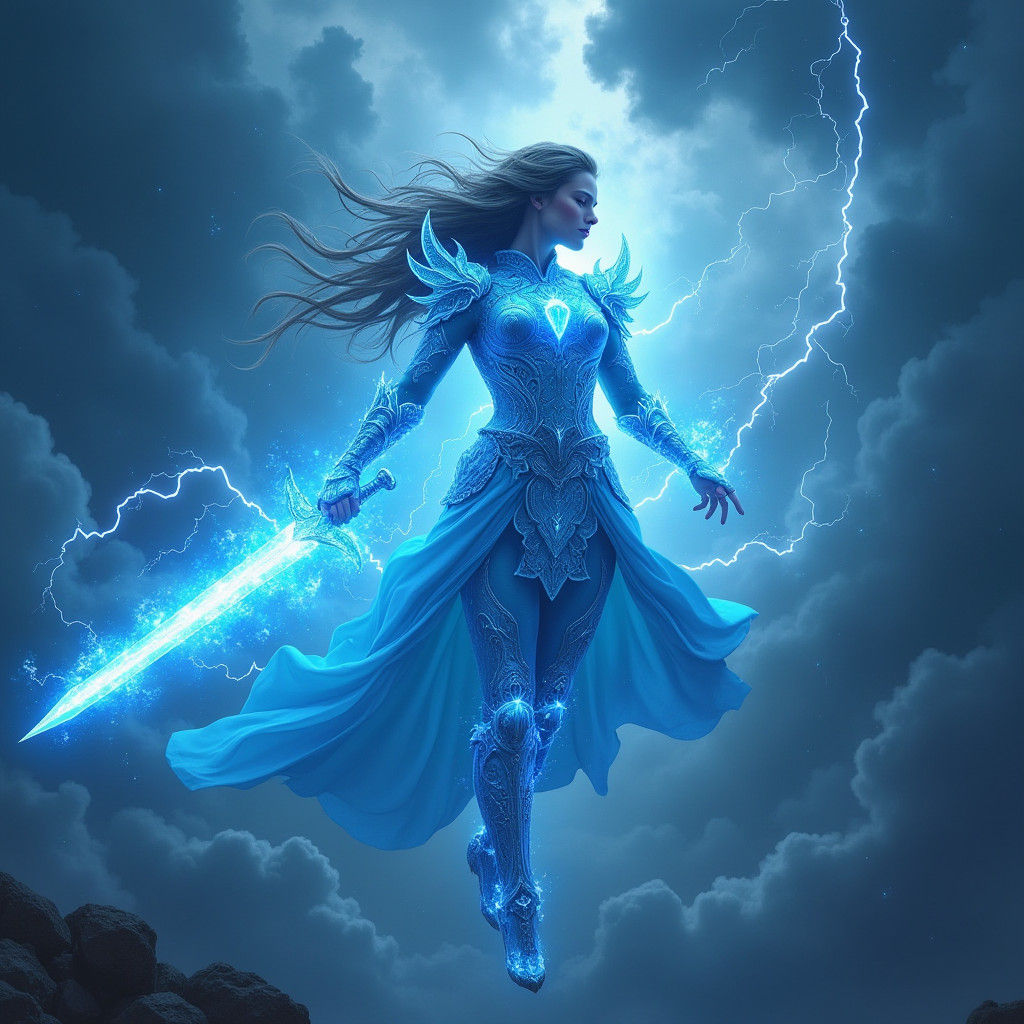 Warrior in Crystalline Armor with Energy Sword