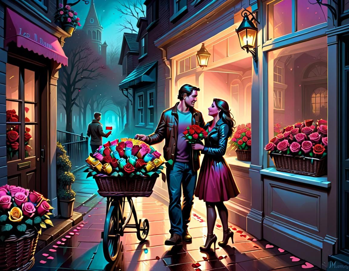 Valentine's Day Roses and Chocolates: Digital Art