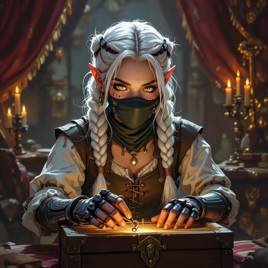 Rock Gnome Rogue With Prosthetic Hand Picks Chest Lock