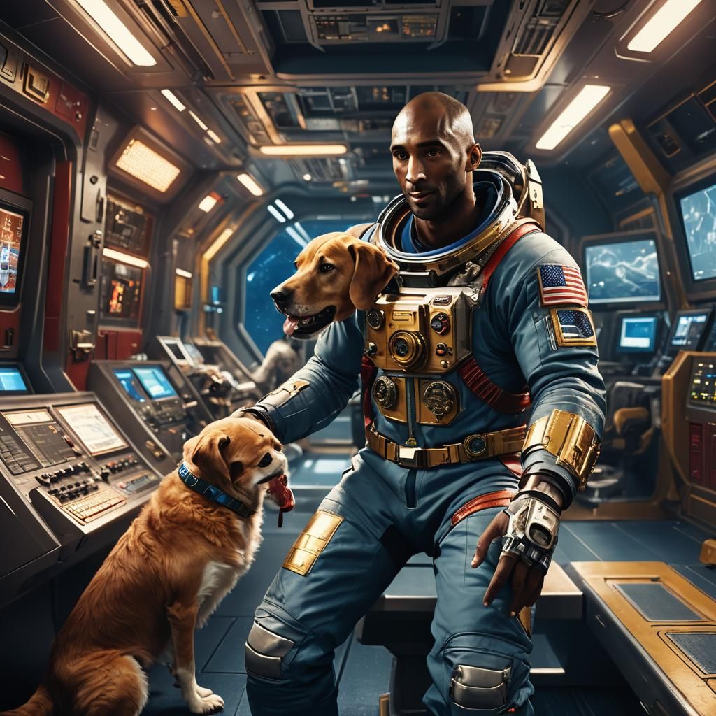 Astronaut Eats a Hotdog in Spaceship Control Room