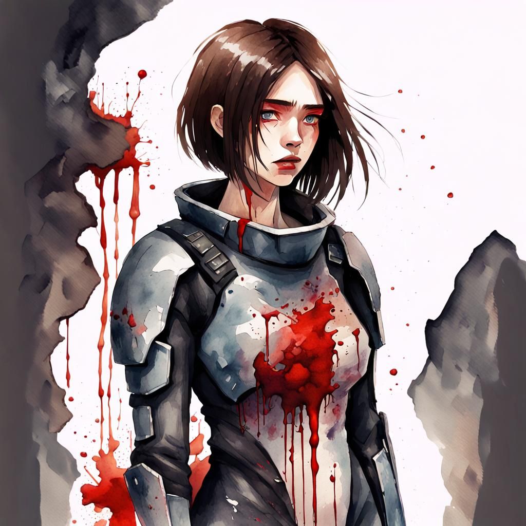 Futuristic Soldier Woman in Epic Watercolor Style