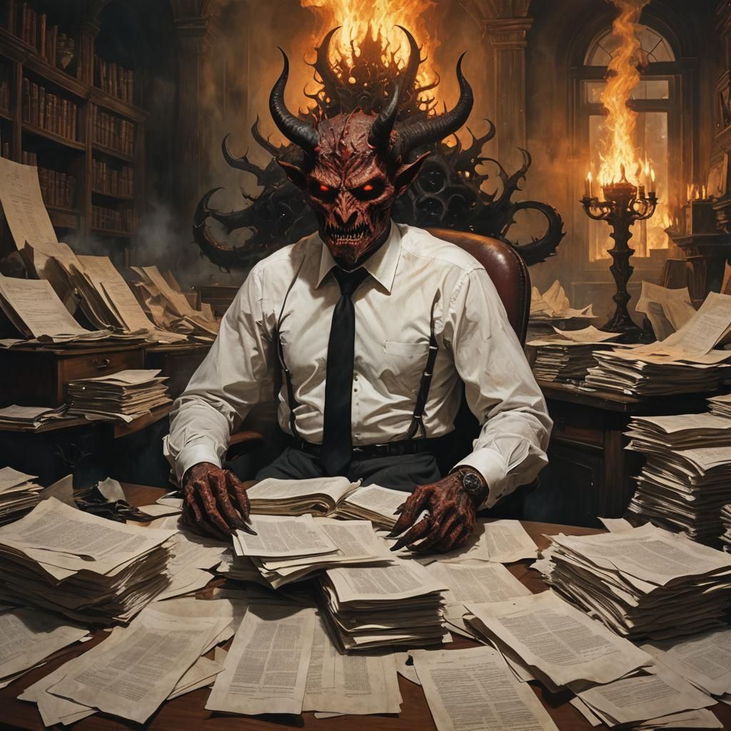 a demon wearing a short sleeve white dress shirt with black ...