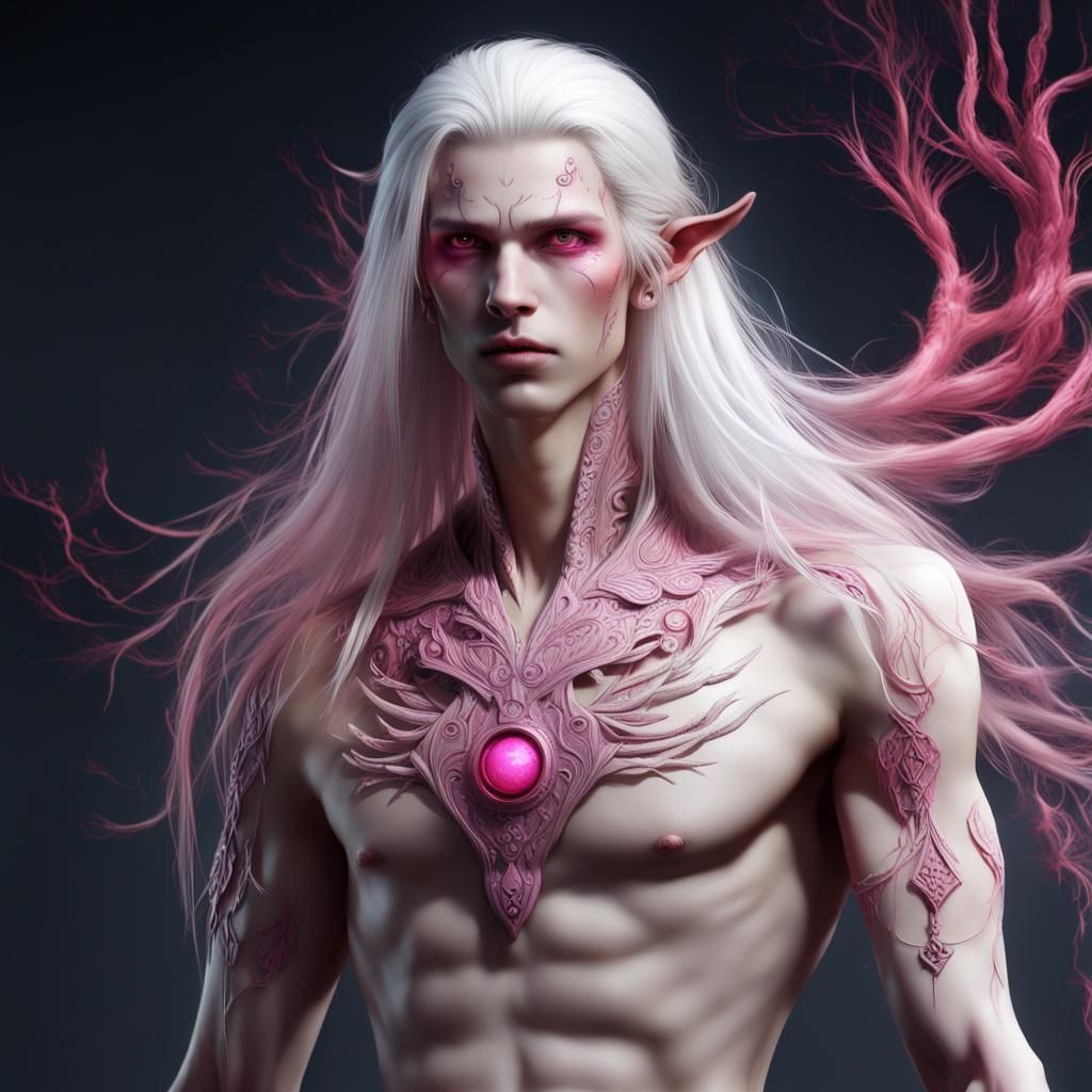 Alien Teen: Matte White Skin, Pink Eyes, Fantasy Art