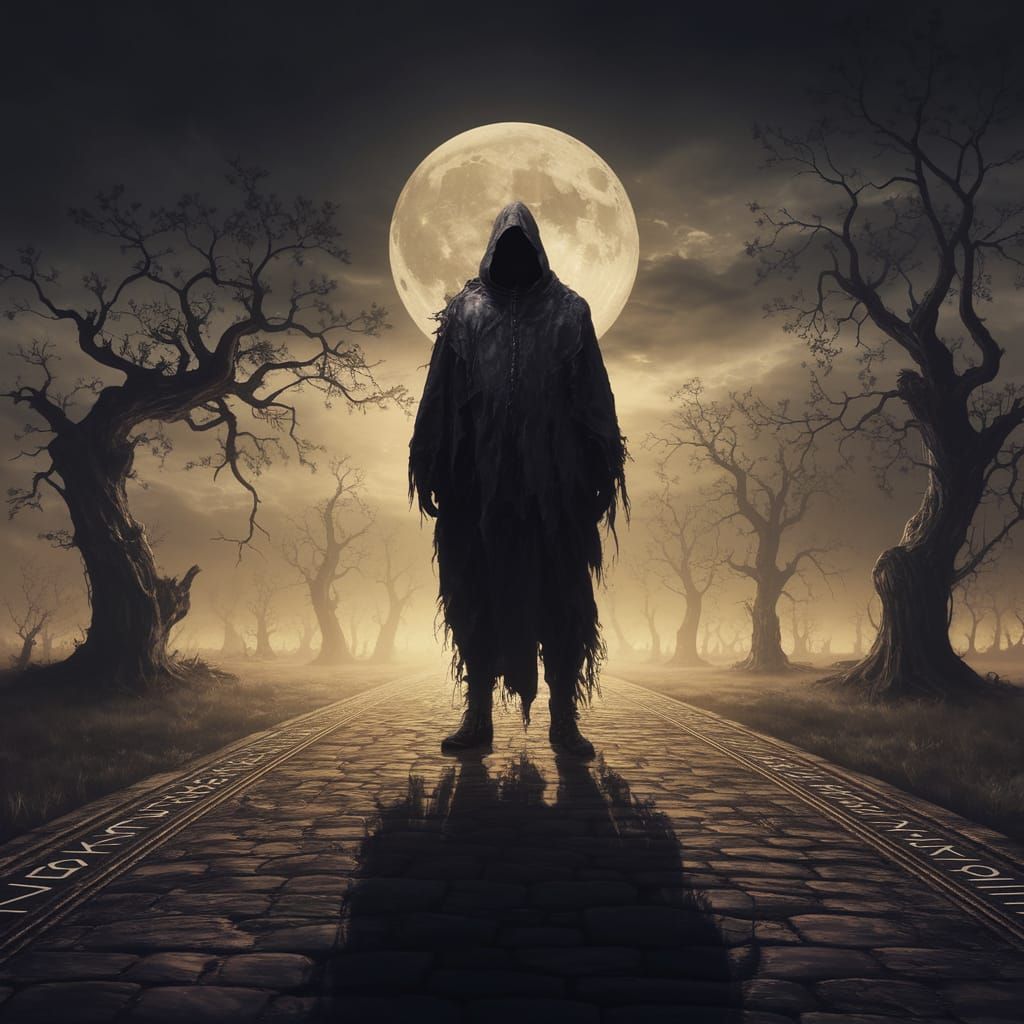 Ethereal Figure Shrouded in Moonlit Mystery