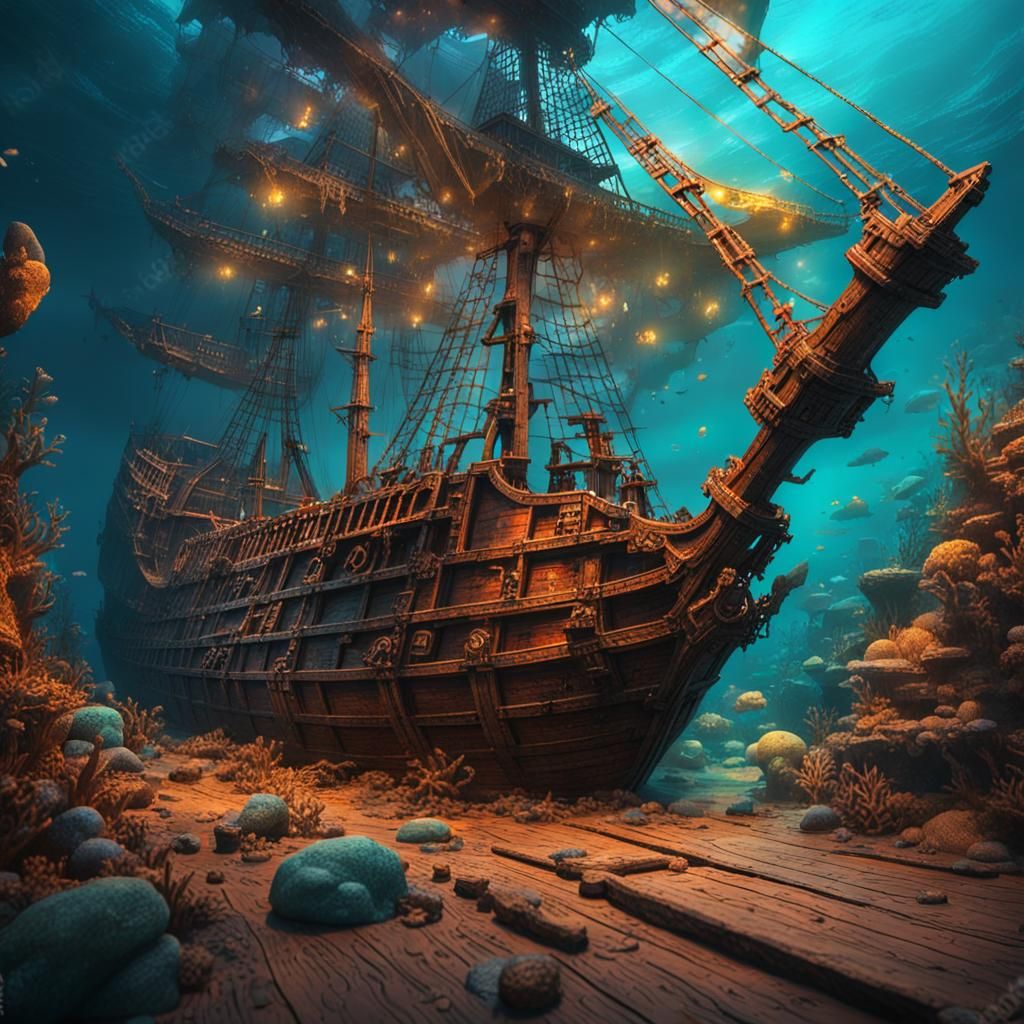 Hyperrealistic Pirate Shipwreck Concept Art