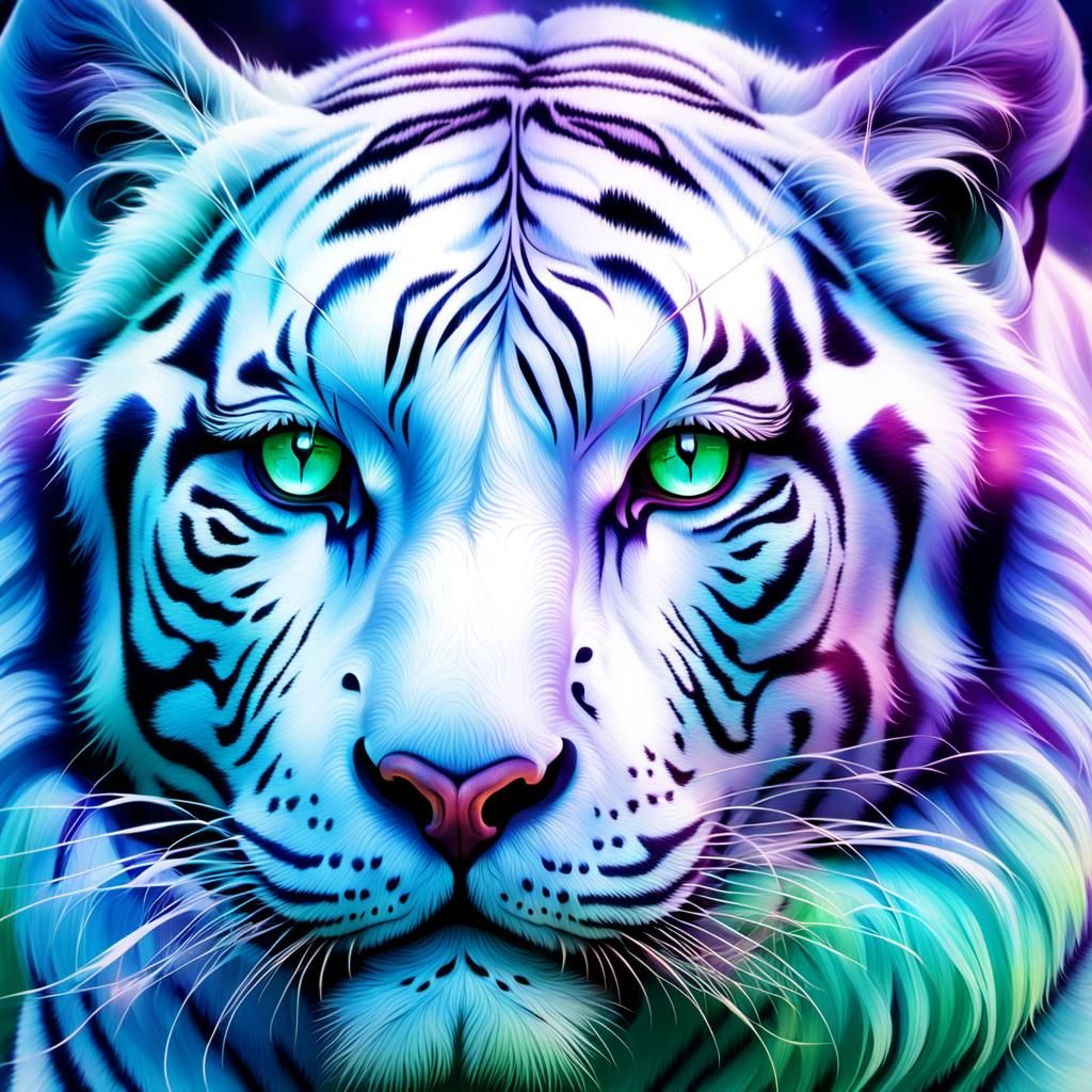 Dreamlike White Tiger Portrait in Abstract Expressionism