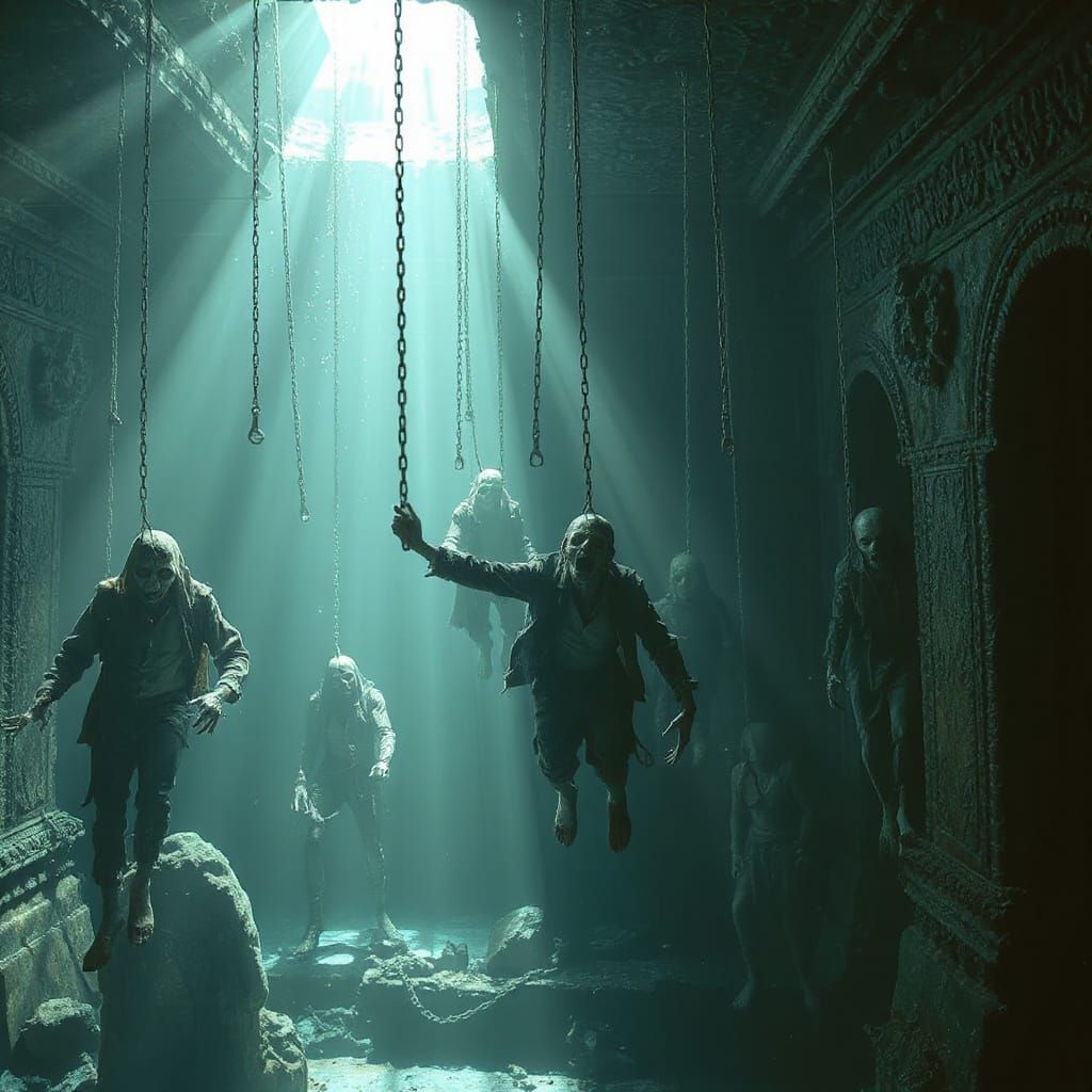 Zombies in an Underwater Temple, Dark Aesthetic