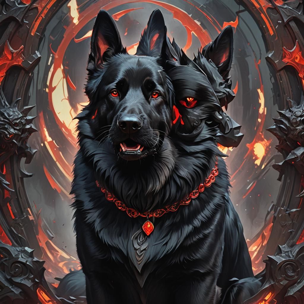 Demonic German Shepherd Portrait in Hyperdetailed Style