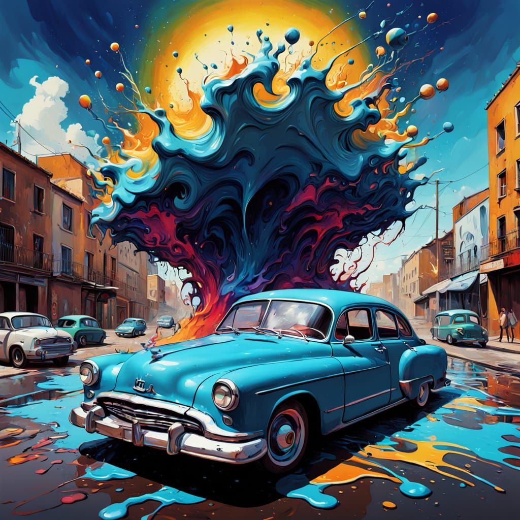 Surreal Flying Saucer Emerges, Dali-esque Painting