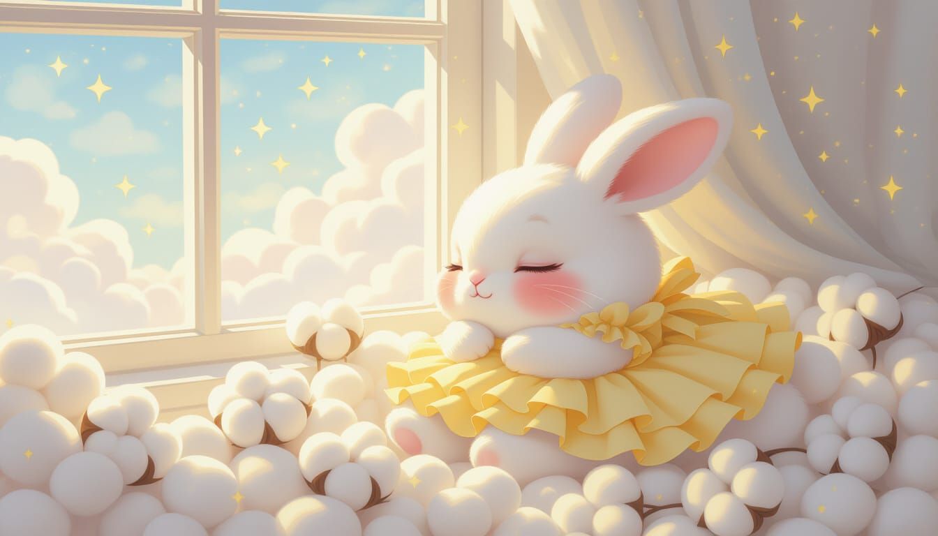 Dreamy Bunny in Watercolor Cloudscape