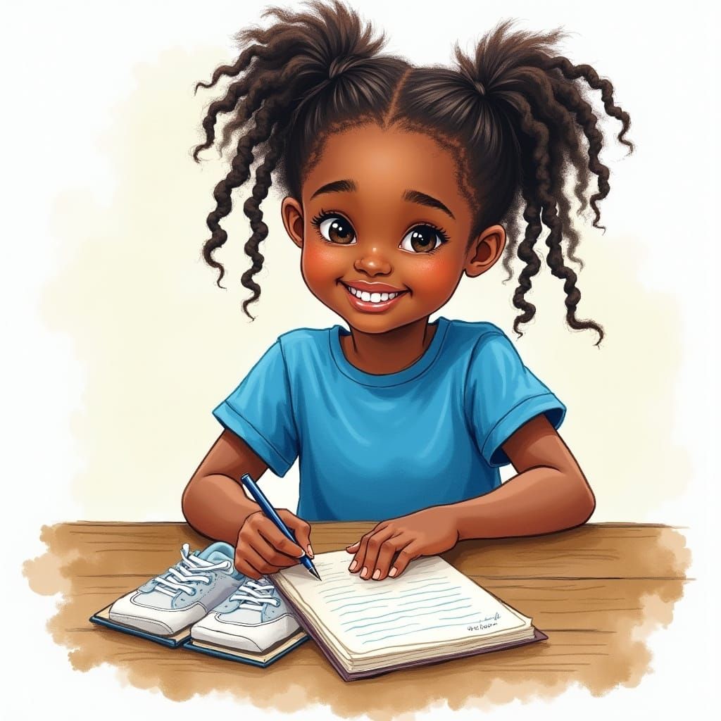 Girl Writes Letters Home: Expressive Watercolor Illustration