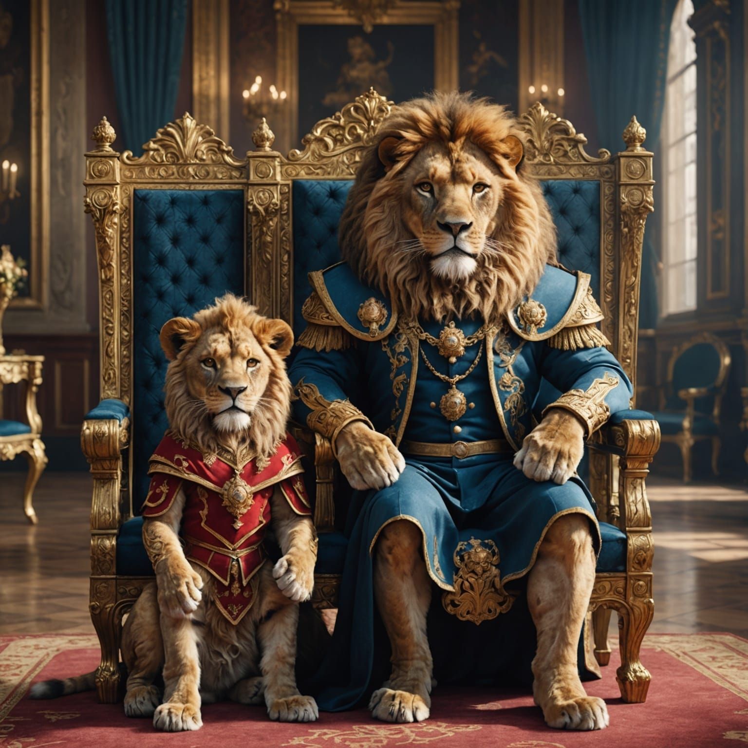 Royal Lions in Palace, Detailed Matte Painting