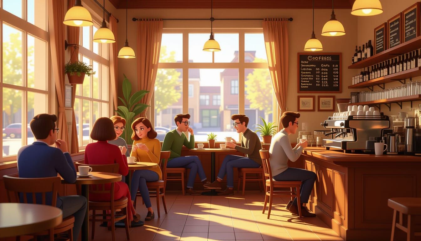 Cozy Coffee Shop Scene in 3D Digital Art
