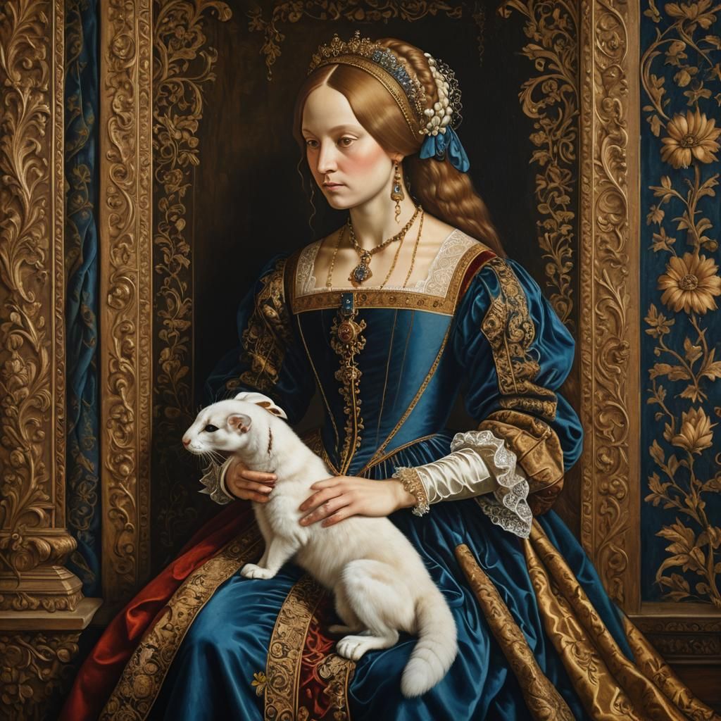 Renaissance Woman with Ermine in Oil Painting Style