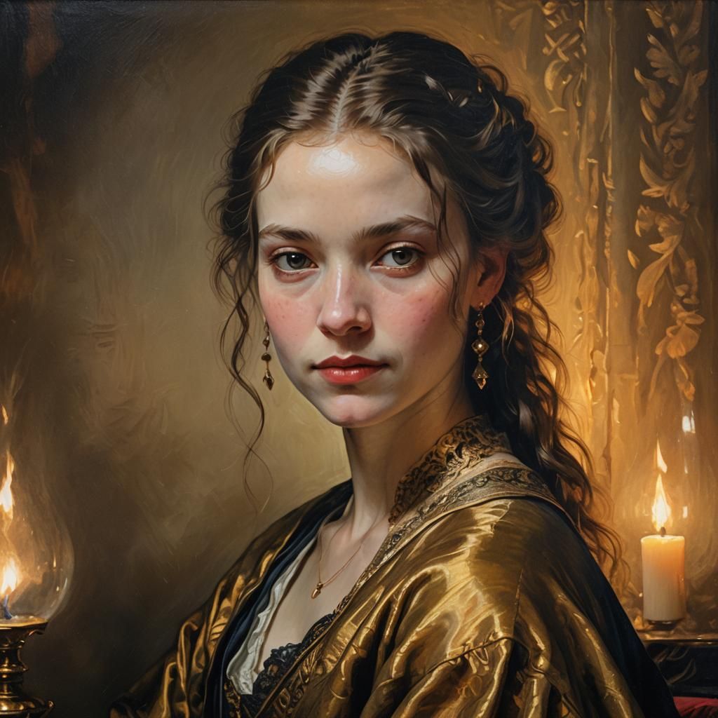 Elegant Oil Portrait in Rembrandt Style
