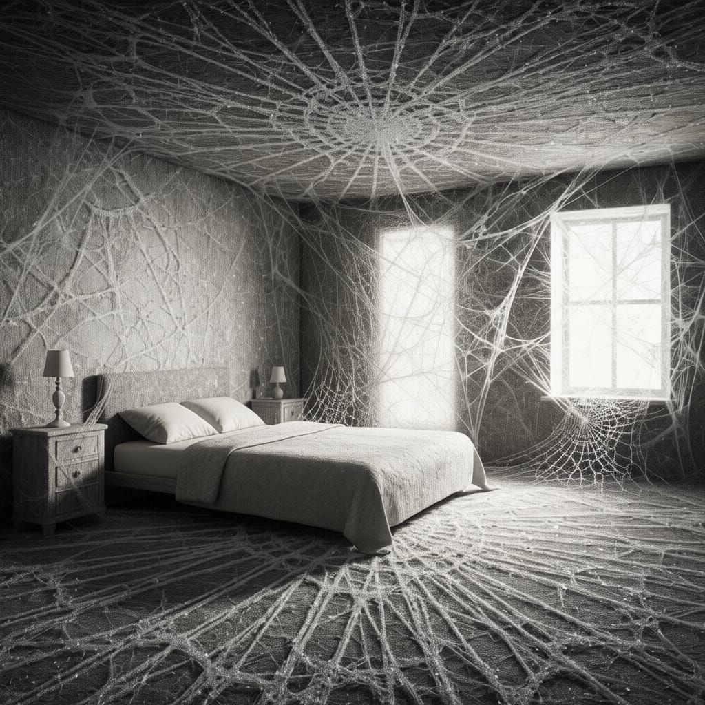 Bedroom Crafted Entirely from Spiderwebs in Ultra HD