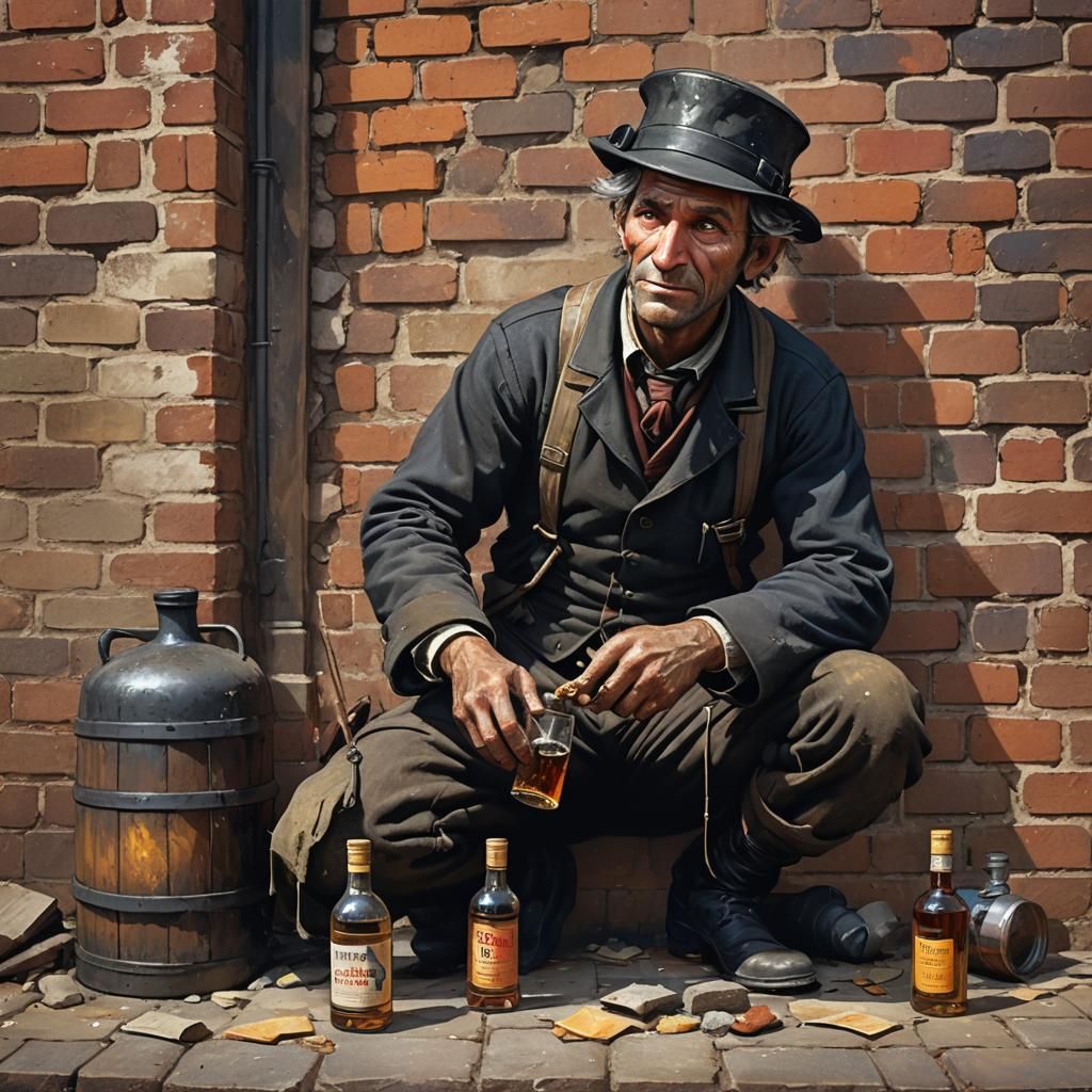 Melancholic Chimney Sweep with Whisky: Hyper-Realistic Portr...