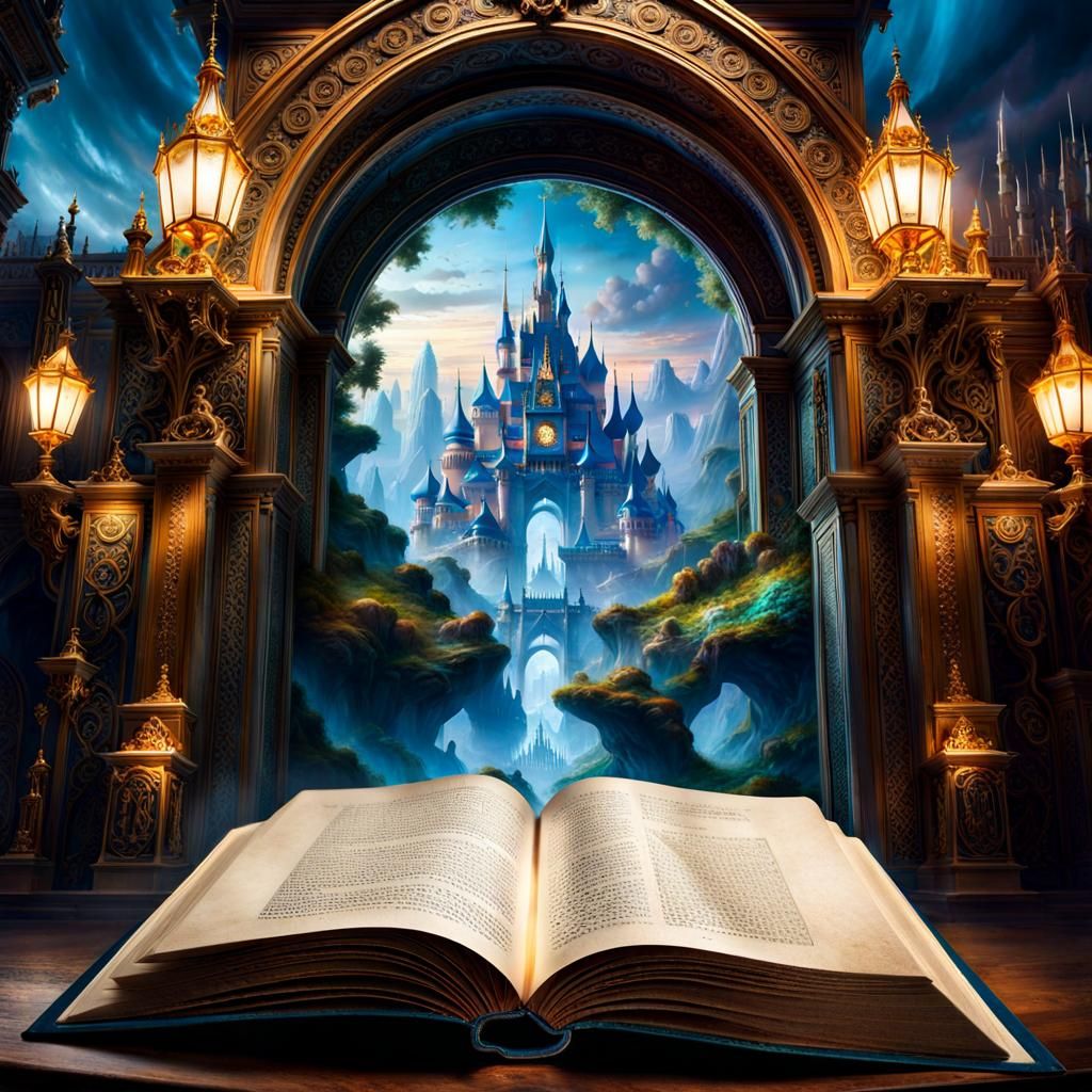 Fantasy Theme Park Emerging from Open Book