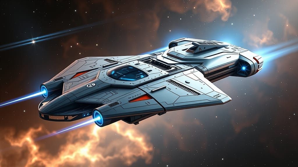 Futuristic USS Dragon in a Nebula, 3D Rendered