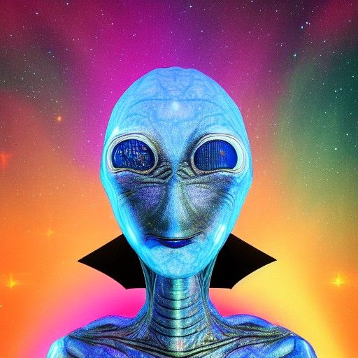 Friendly Alien in Holographic Cosmic Illustration