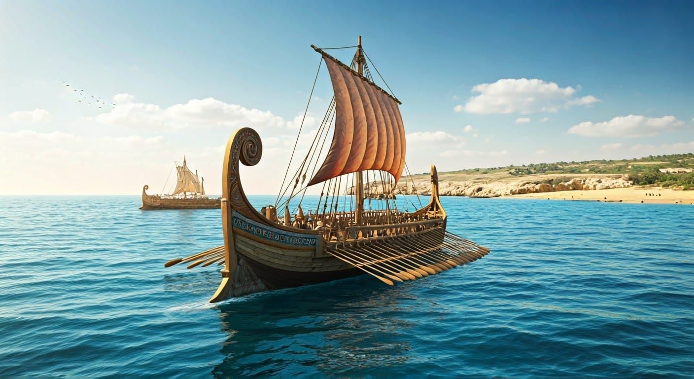 realistic biblical image with a frontal view from the sea to...