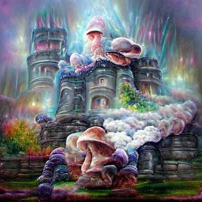Ethereal Mushroom Castle in Astral Illustration Style
