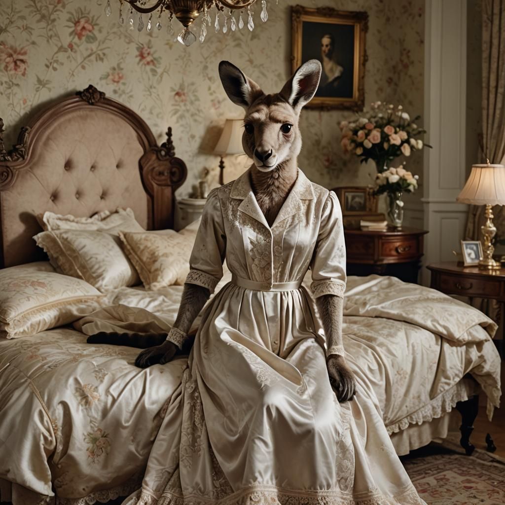 Kylie the Kangaroo in Victorian Bedroom